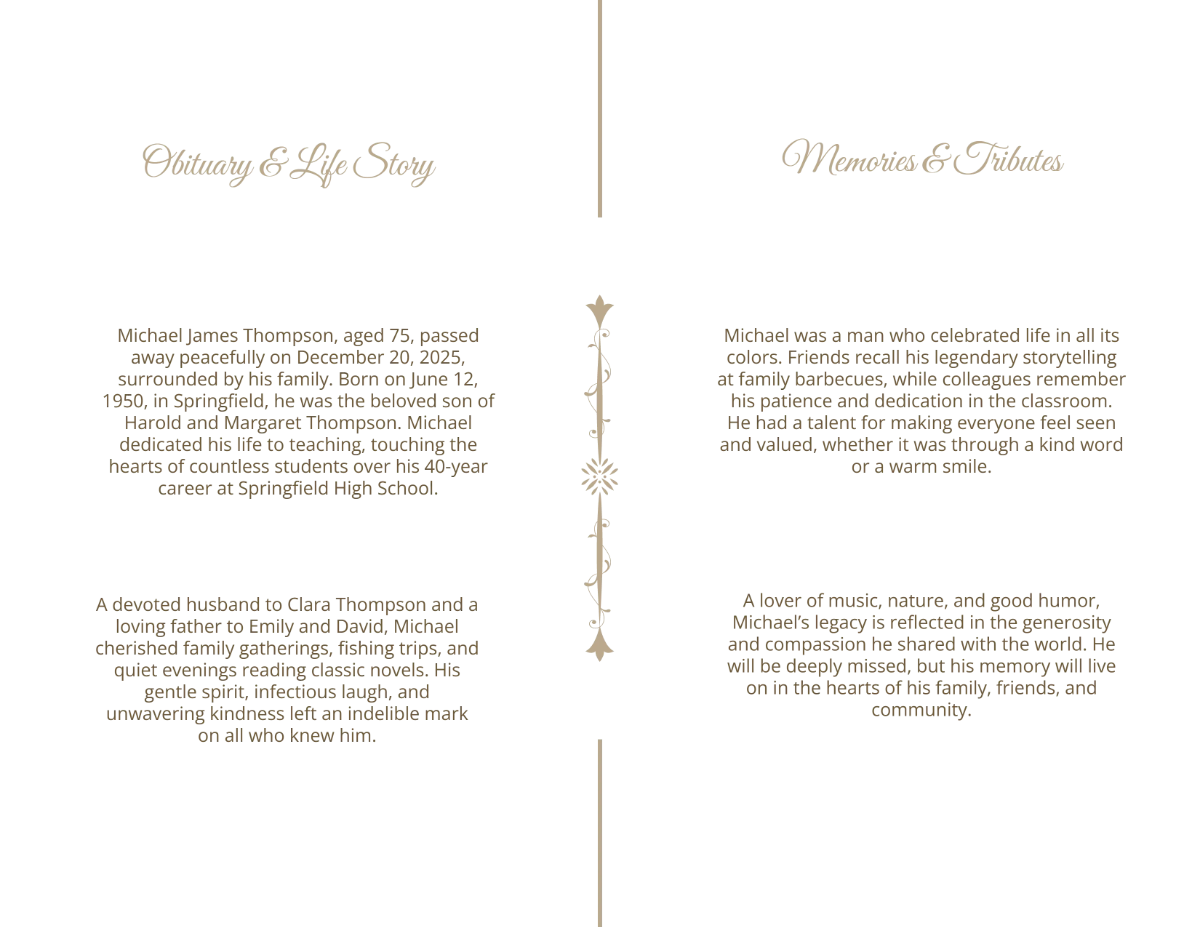 Free In Loving Memory Eulogy Template to Edit Online