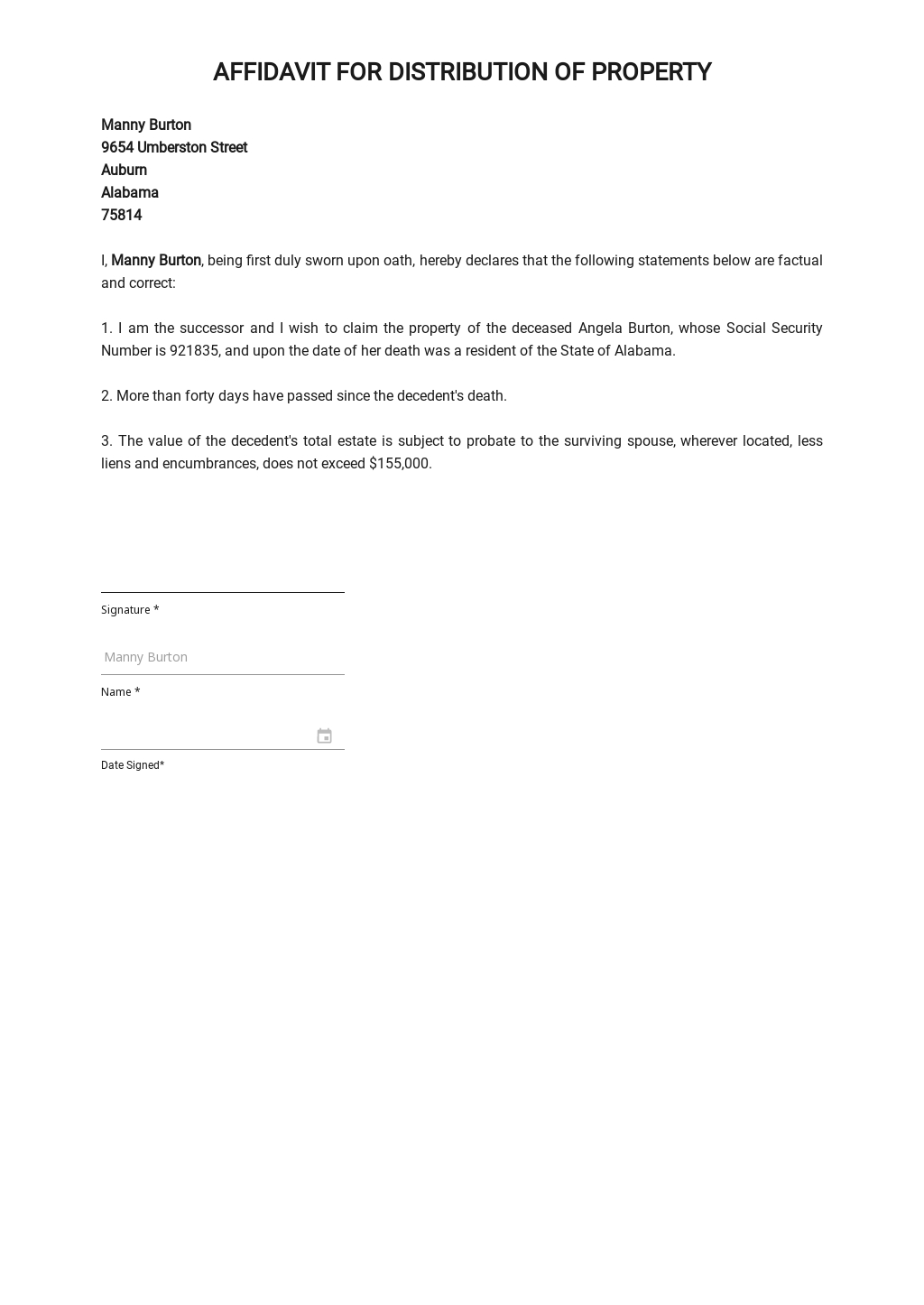 Affidavit of Paraphernal Property Template - Google Docs, Word ...