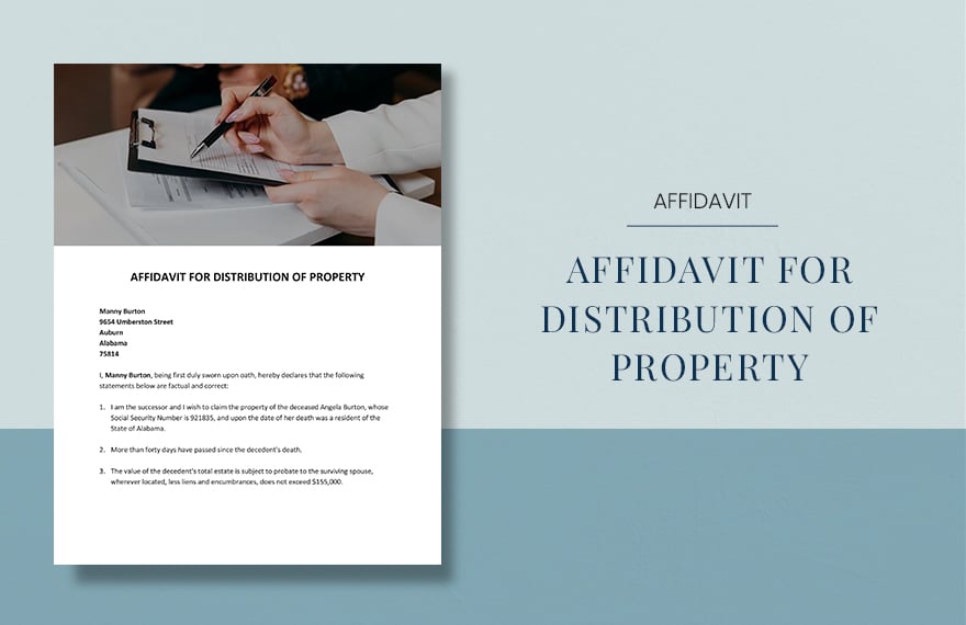 Affidavit for Distribution of Property Template in Word, Google Docs, Apple Pages