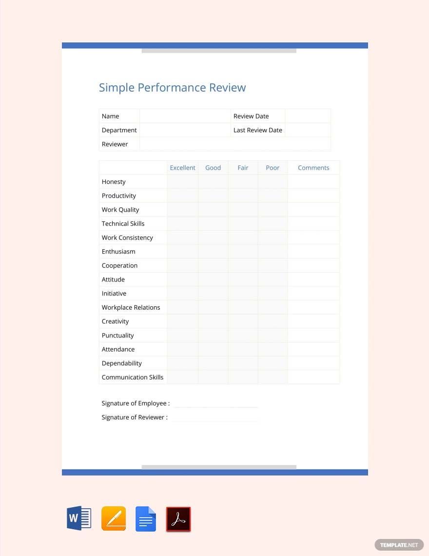 Free Sample Performance Review Template in Word, Google Docs, PDF, Apple Pages