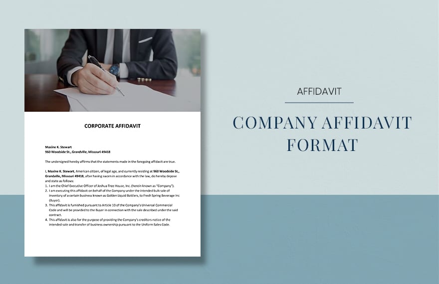 Free Company Affidavit Format Template