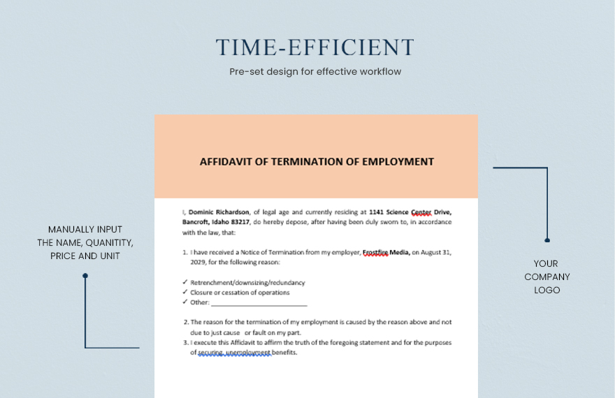 Affidavit Of Termination Of Employment Template
