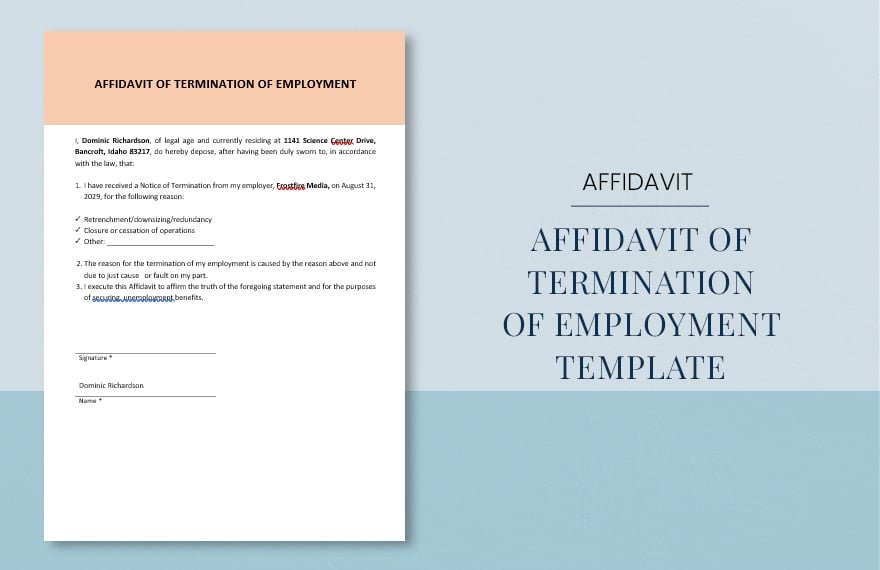 Affidavit Of Termination Of Employment Template in Word, Google Docs