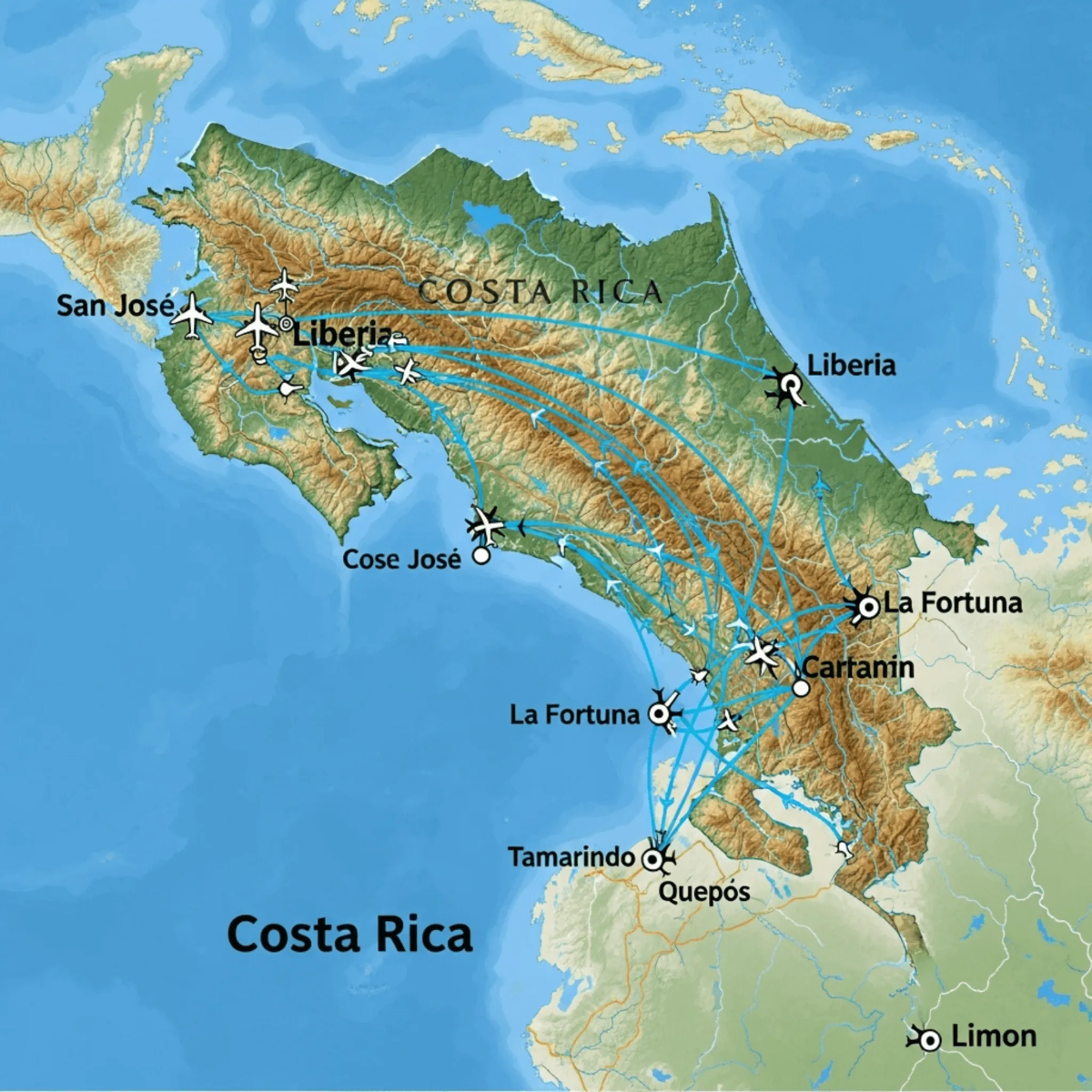 Costa Rica Air Route Map