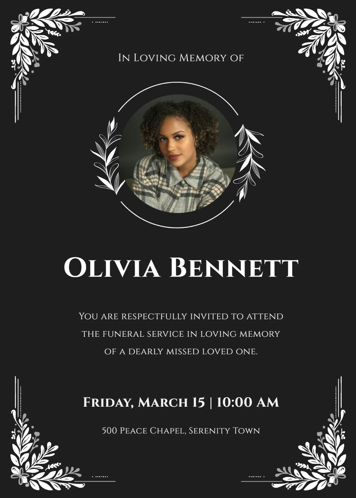 Free In Loving Memory Funeral Invitation Template to Edit Online