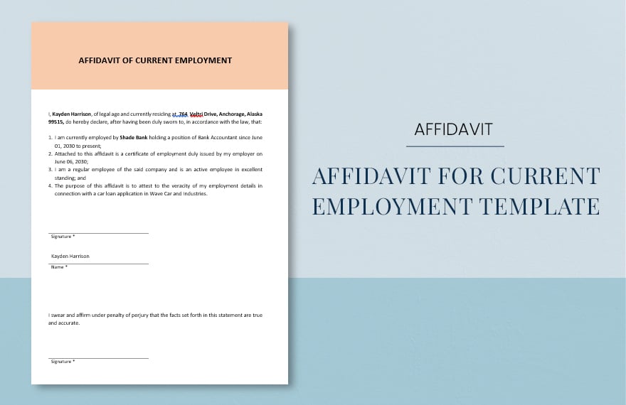 Affidavit For Current Employment Template in Word, Google Docs