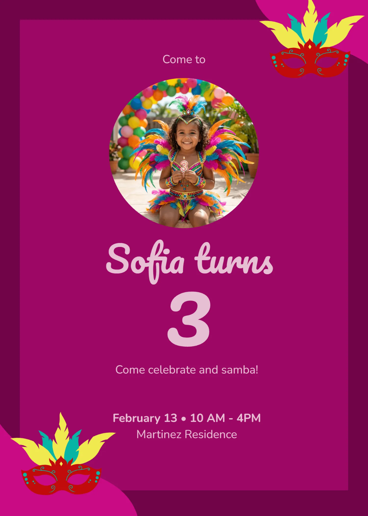 Free Rio Carnival Birthday Invitation Template to Edit Online