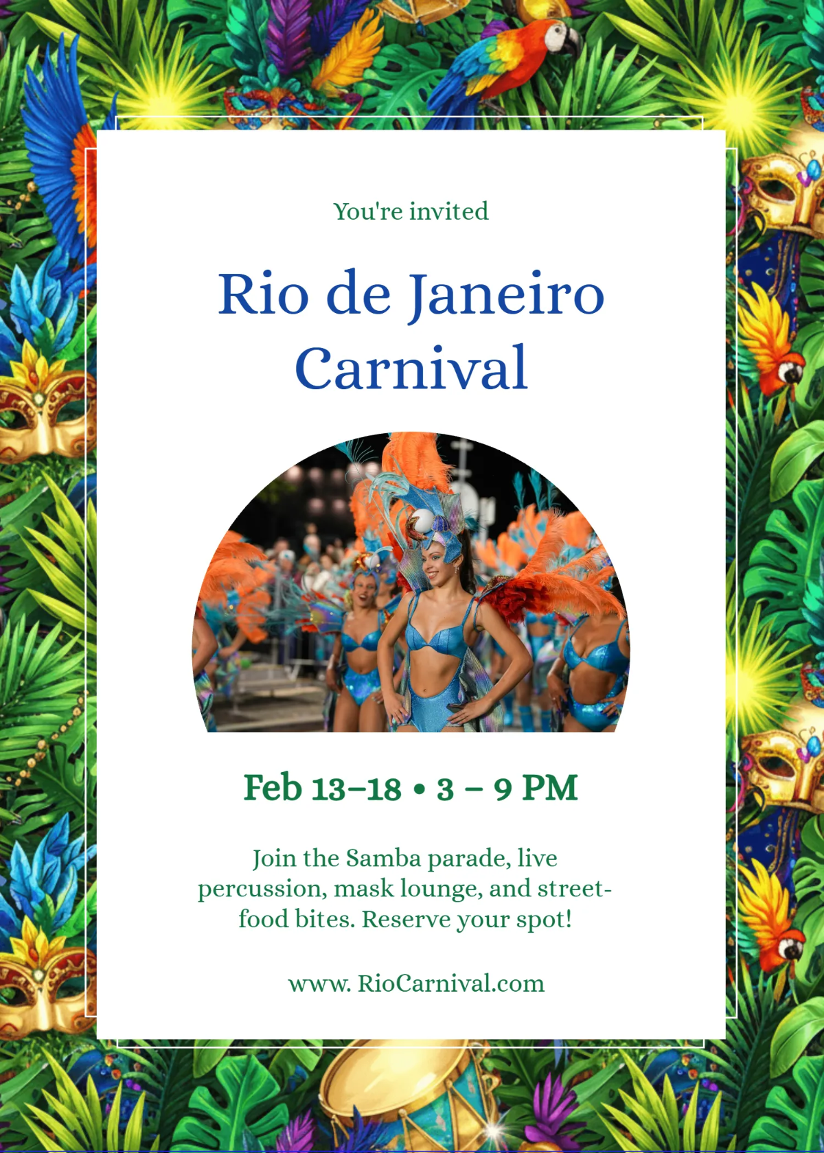 Free Rio de Janeiro Carnival Invitation Template to Edit Online