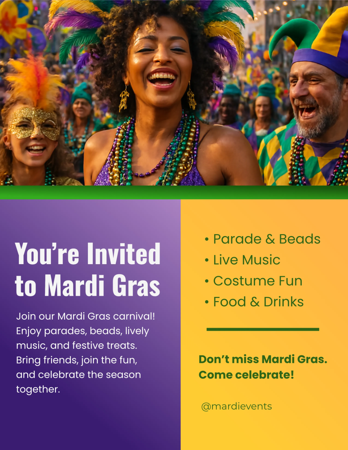 Free Carnival Mardi Gras Event Flyer Template to Edit Online