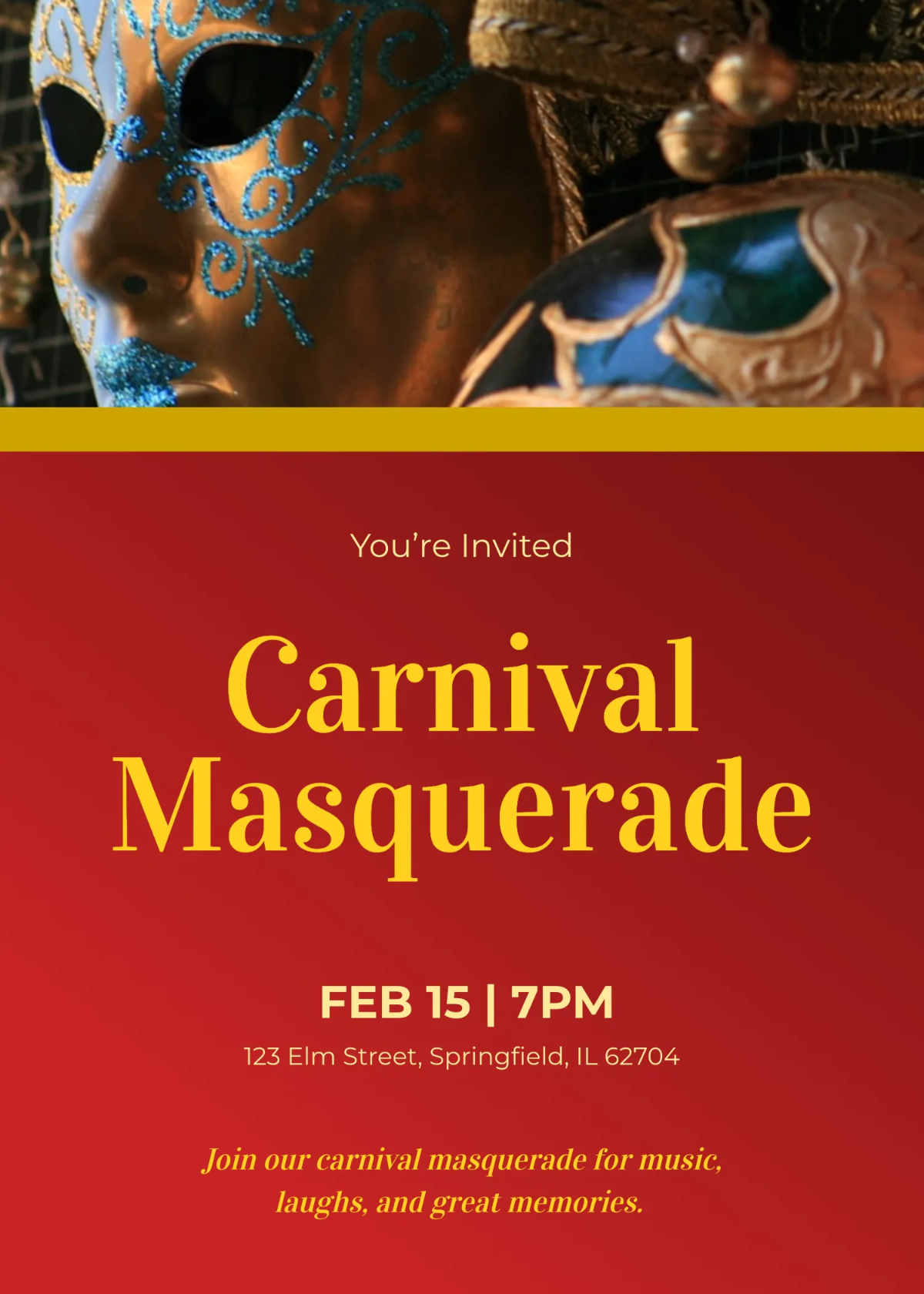 Free Carnival Masquerade Invitation Template to Edit Online