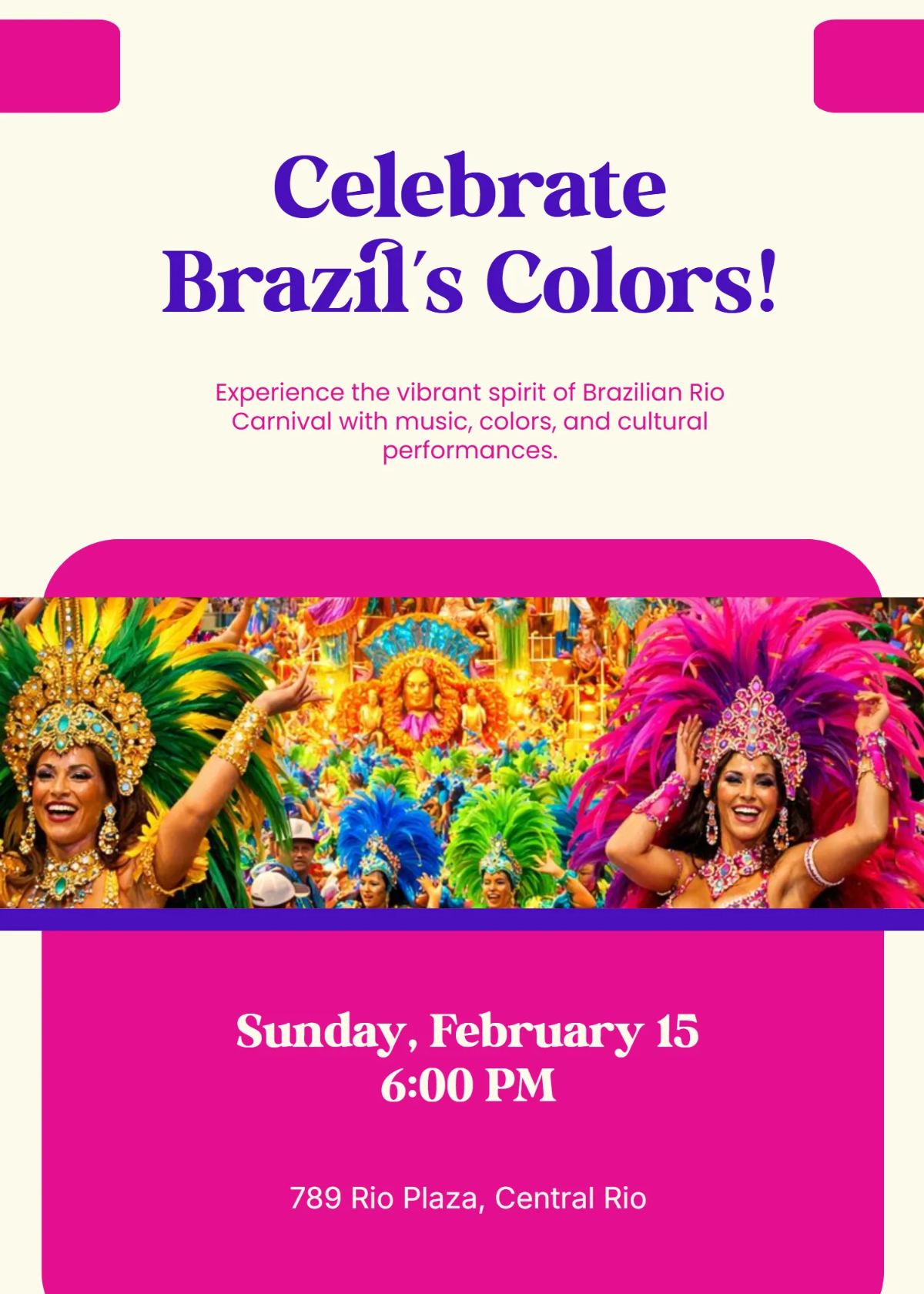 Free Brazilian Rio Carnival Colorful Invitation Template to Edit Online