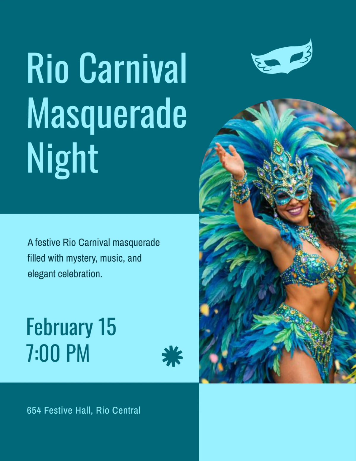 Free Festive Rio Carnival Masquerade Flyer Template to Edit Online