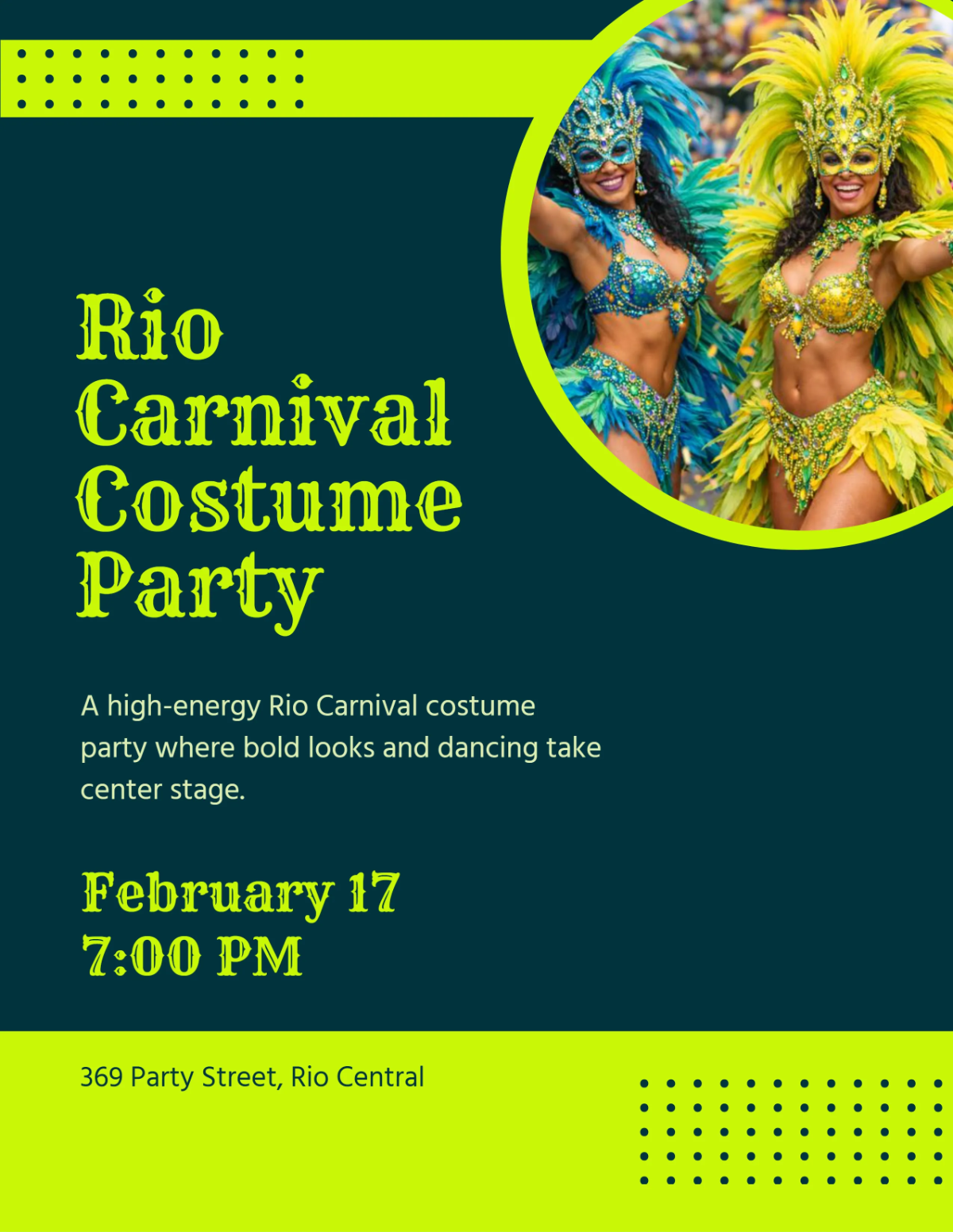 Free Rio Carnival Costume Party Flyer Template to Edit Online