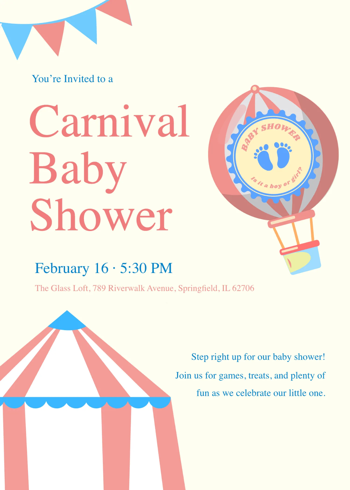 Free Carnival Baby Shower Invitation Template to Edit Online