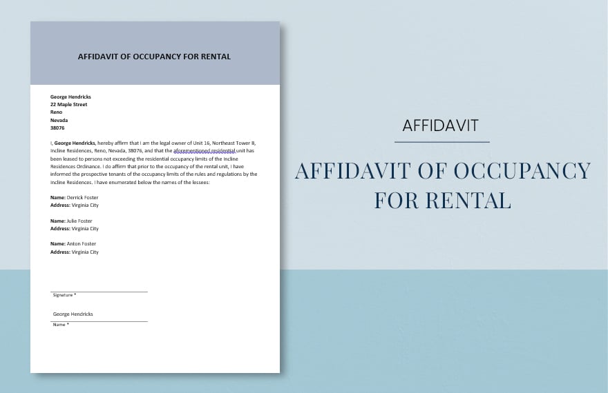 Affidavit of Occupancy for Rental Template