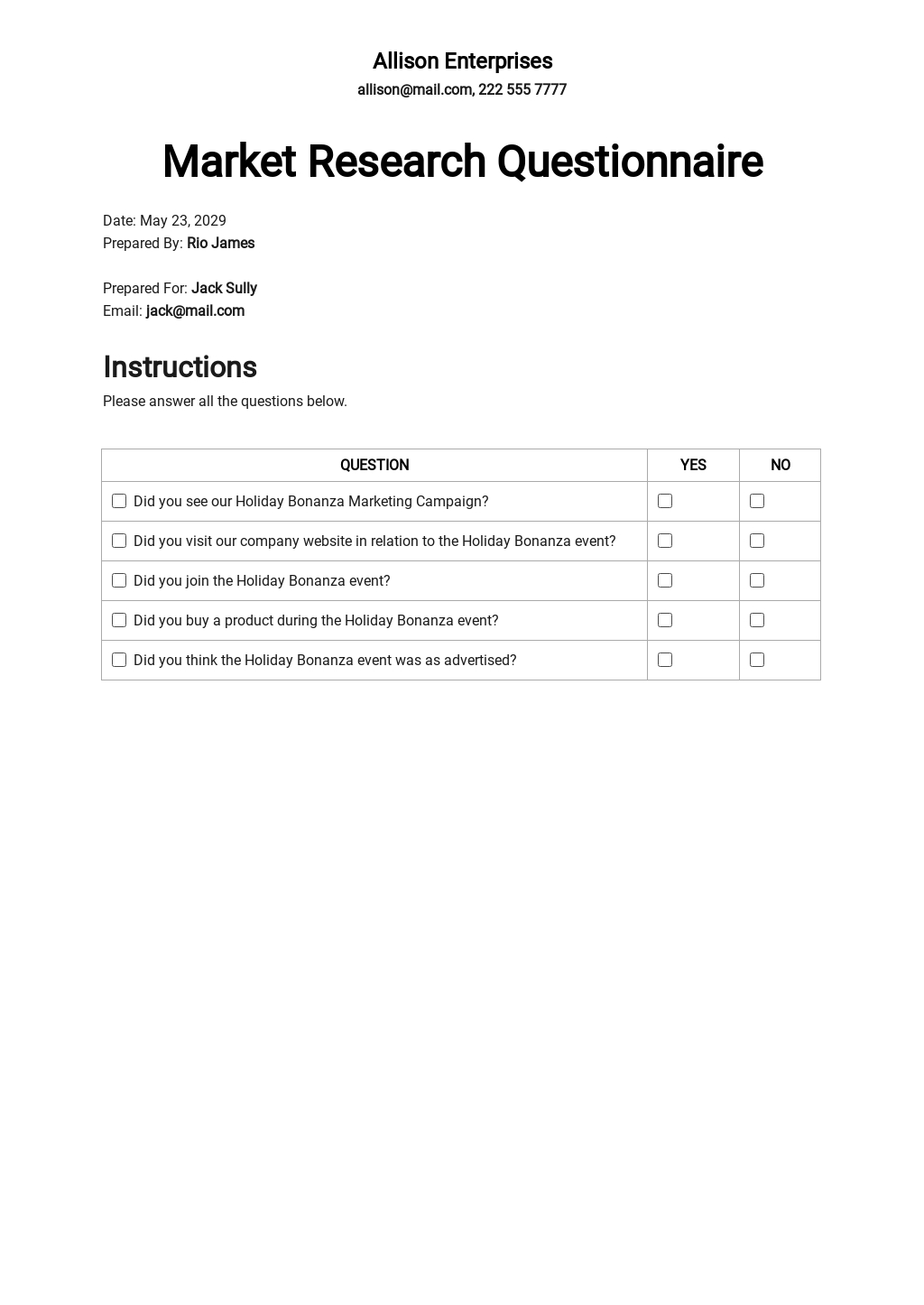 Market Research Questionnaire Template Free PDF Google Docs Word 