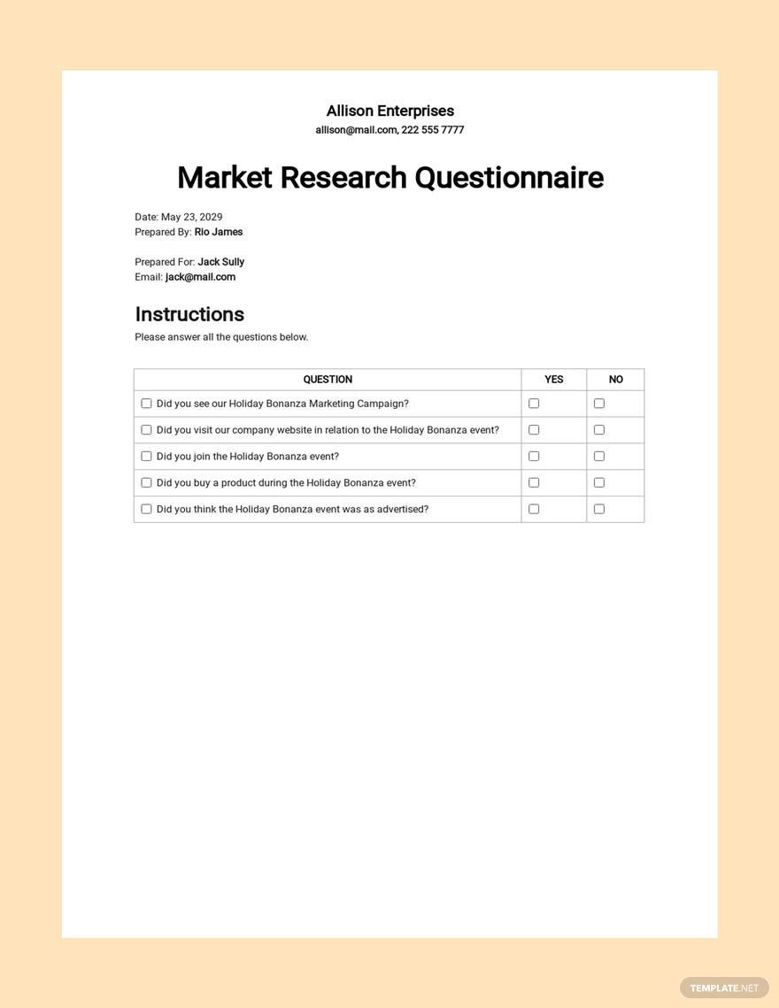 Market Research Questionnaire Template
