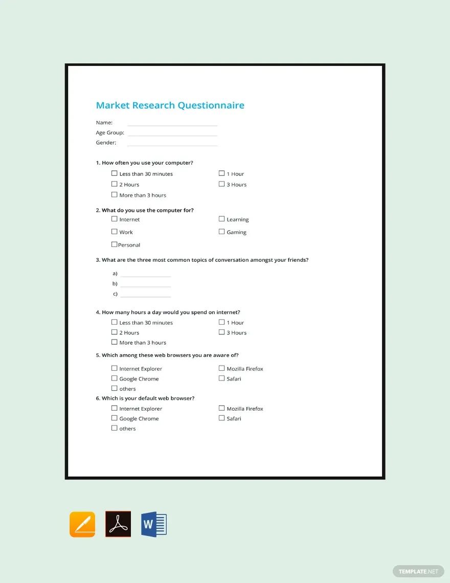 Market Research Questionnaire Template Download In Word Google Docs 