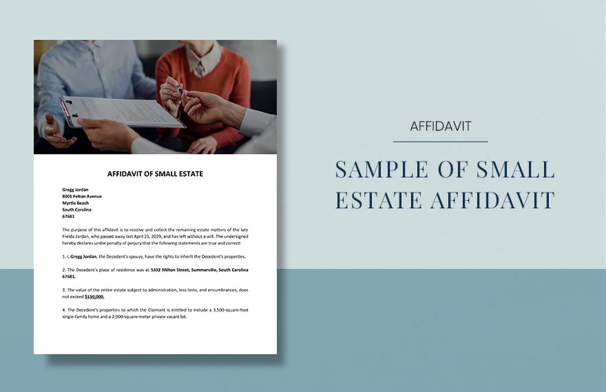 Sample of Small Estate Affidavit Template in Word, Google Docs, Apple Pages