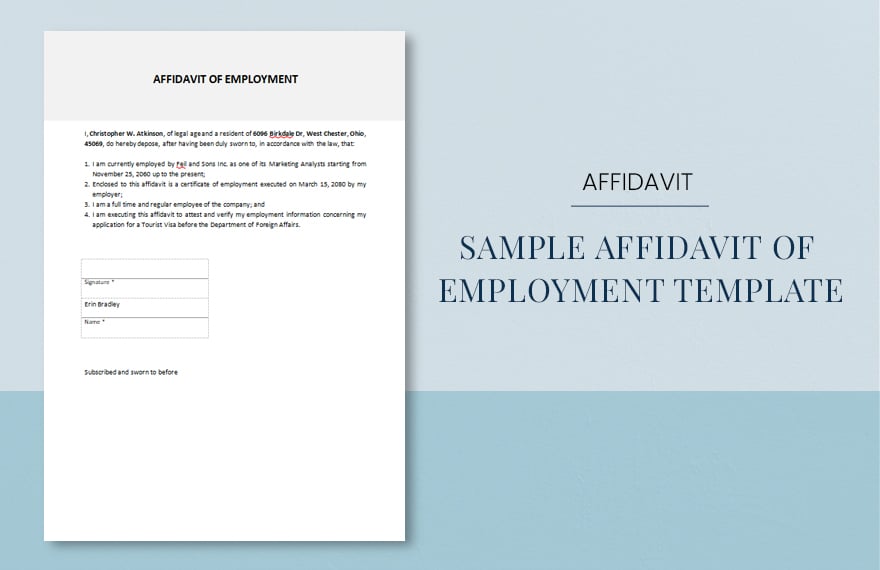 Free Sample Affidavit of Employment Template in Word, Google Docs