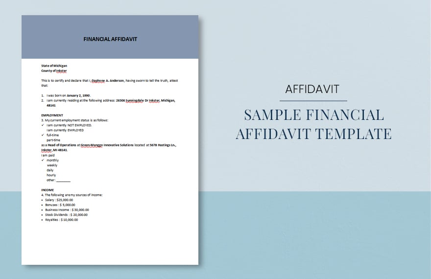 Free Sample Financial Affidavit Template in Word, Google Docs