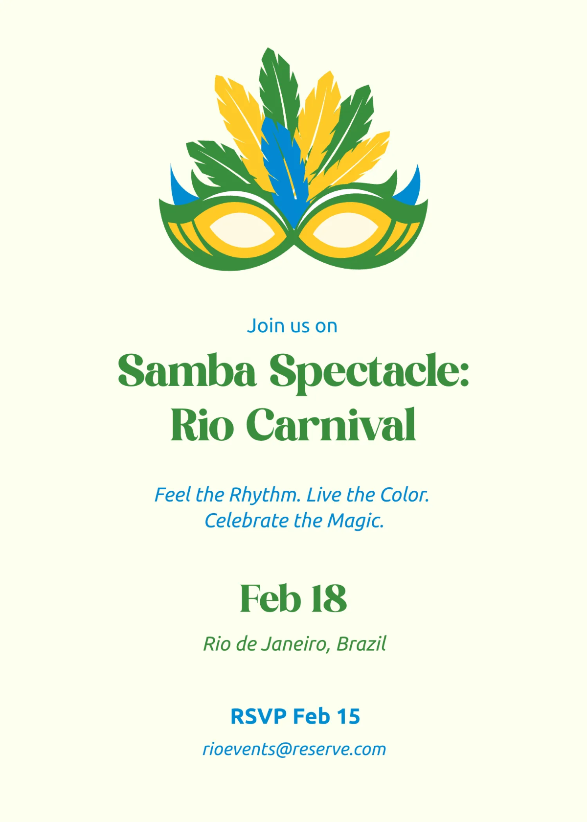 Free Minimalist Rio Carnival Invitation Template to Edit Online