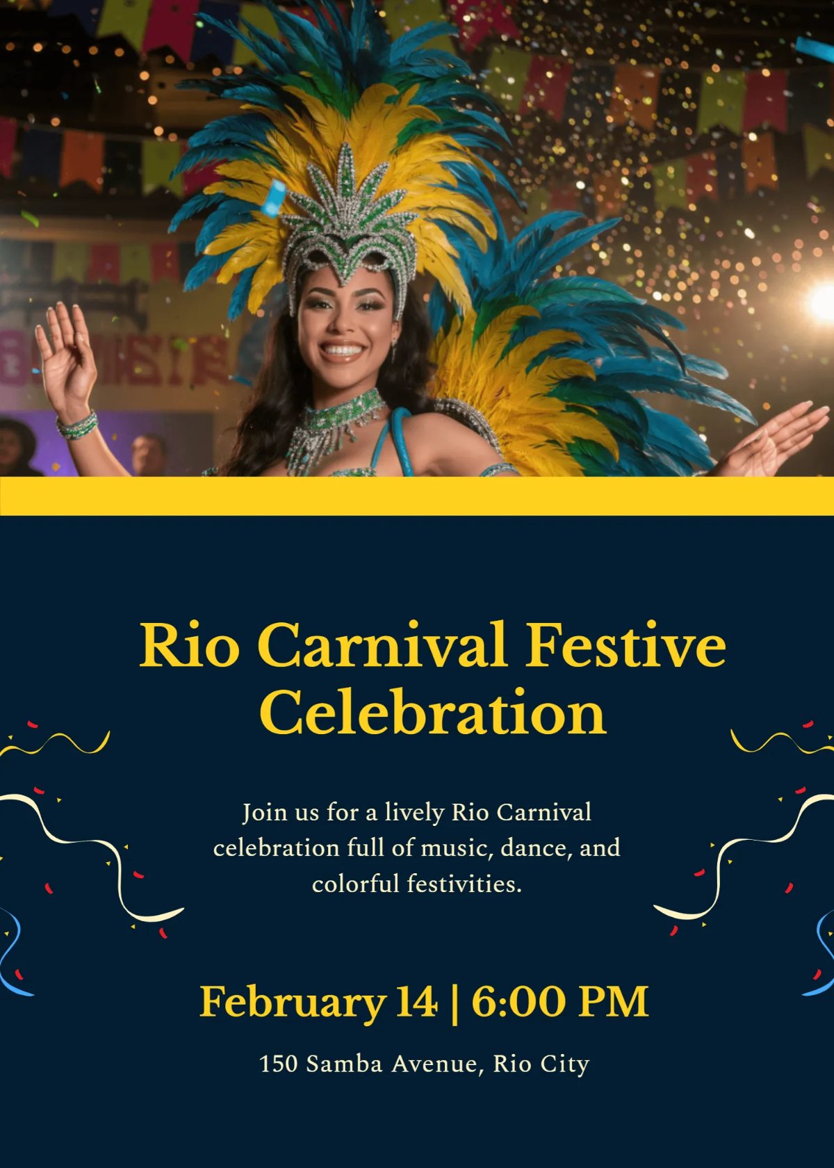 Free Rio Carnival Festive Celebration Invitation Template to Edit Online