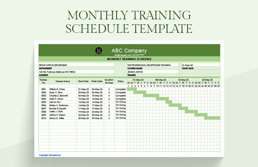 Monthly Training Schedule Template Download in Word, Google Docs, PDF