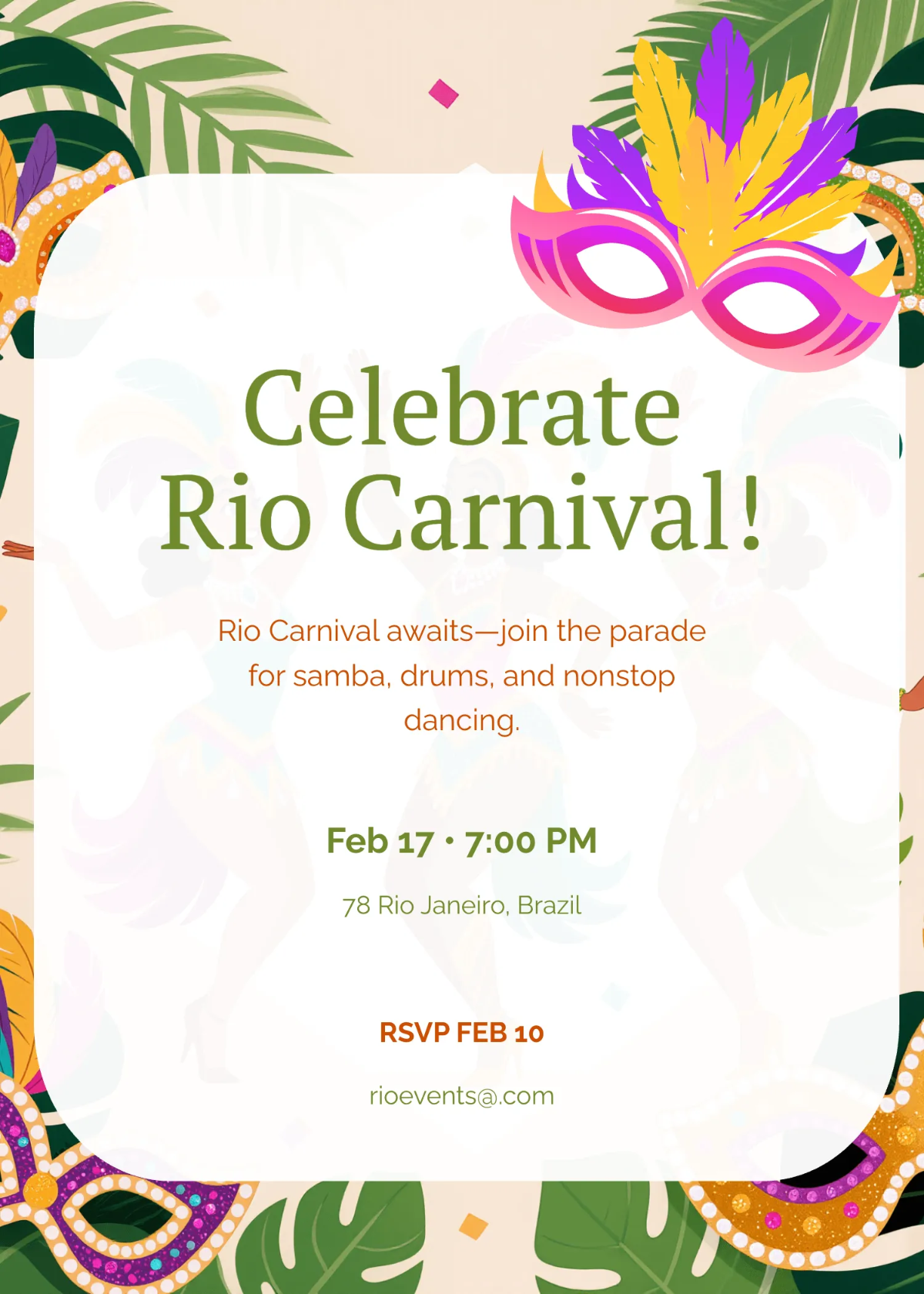 Free Rio Carnival Vector Invitation Template to Edit Online