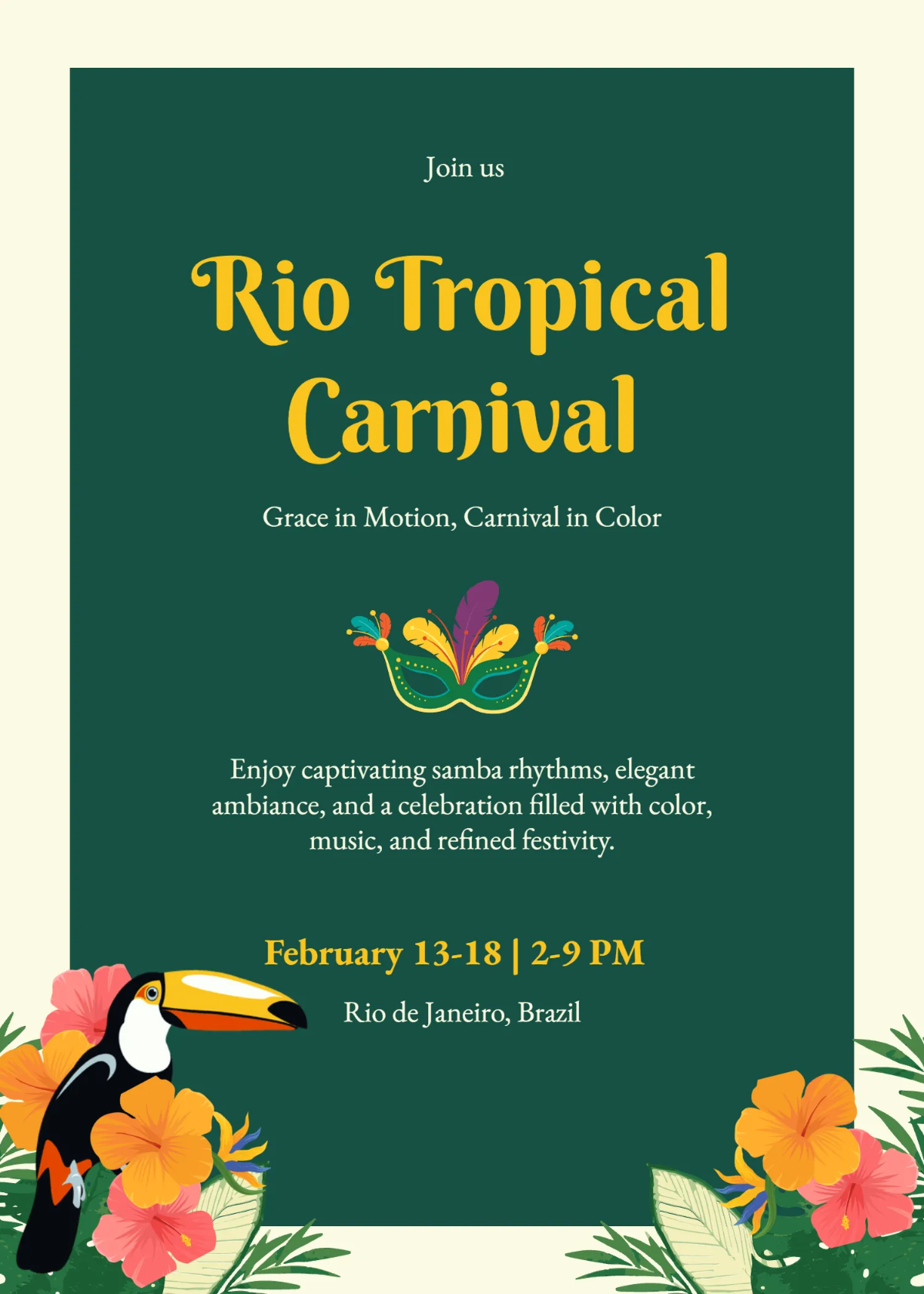 Free Tropical Carnival Elegance Invitation Template to Edit Online