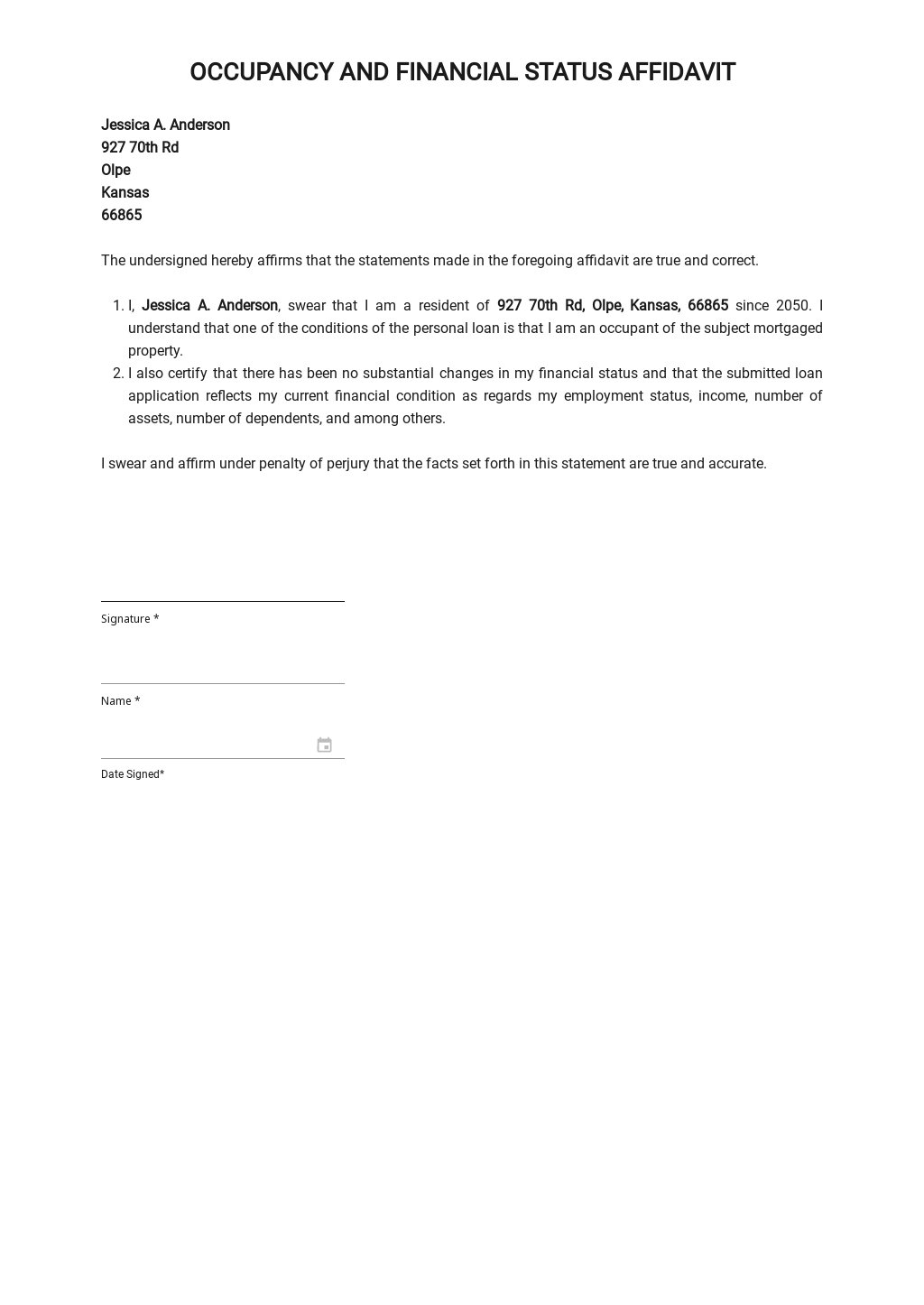 Letter Of Occupancy Template