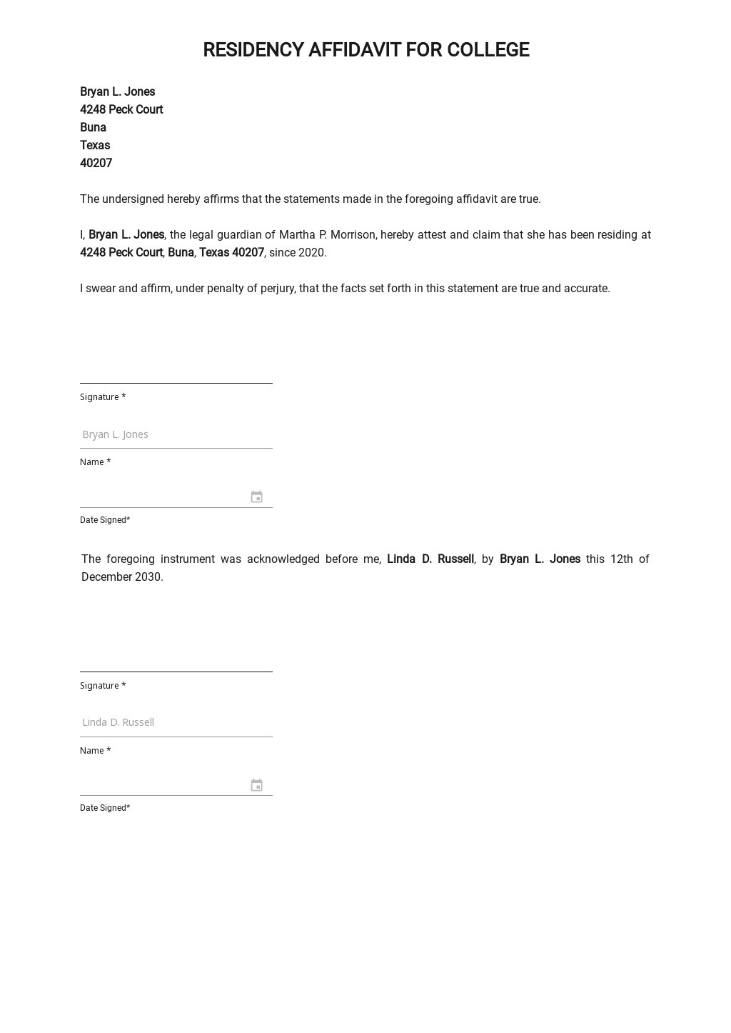 residency-affidavit-for-college-template-google-docs-word-template