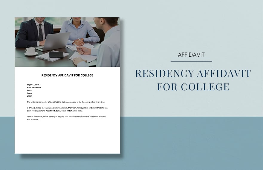 Residency Affidavit for College Template in Word, Google Docs, Apple Pages