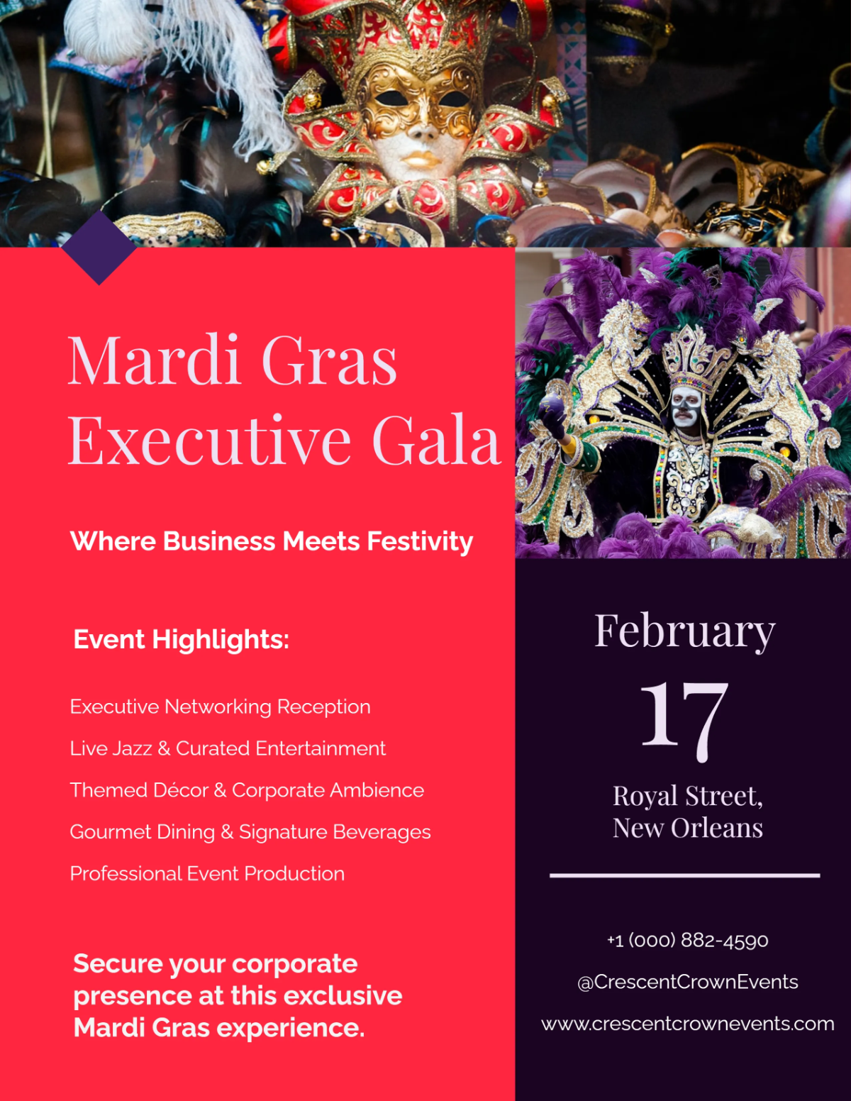 Free Corporate Mardi Gras Event Flyer Template to Edit Online