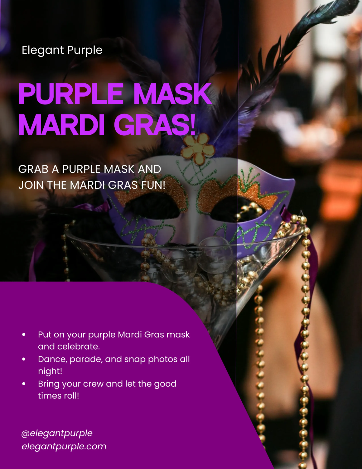 Free Purple Mardi Gras Mask Flyer Template to Edit Online