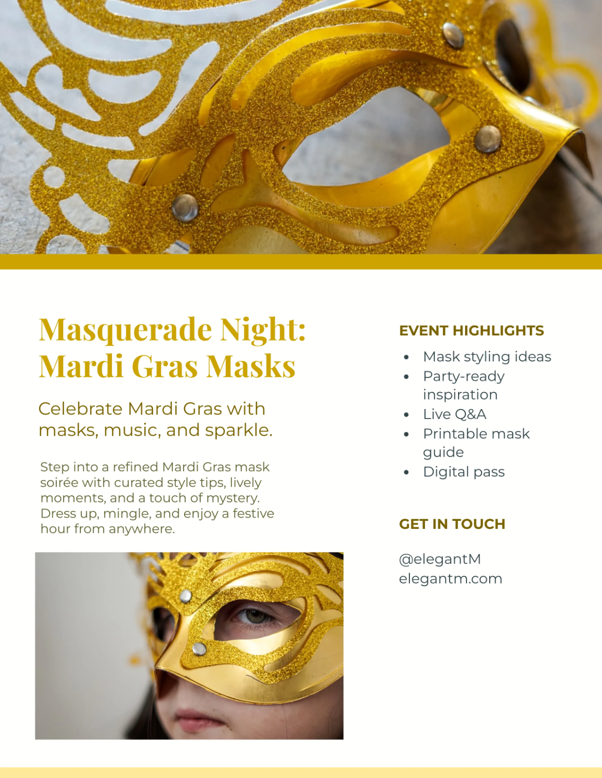 Free Elegant Mardi Gras Mask Flyer Template to Edit Online