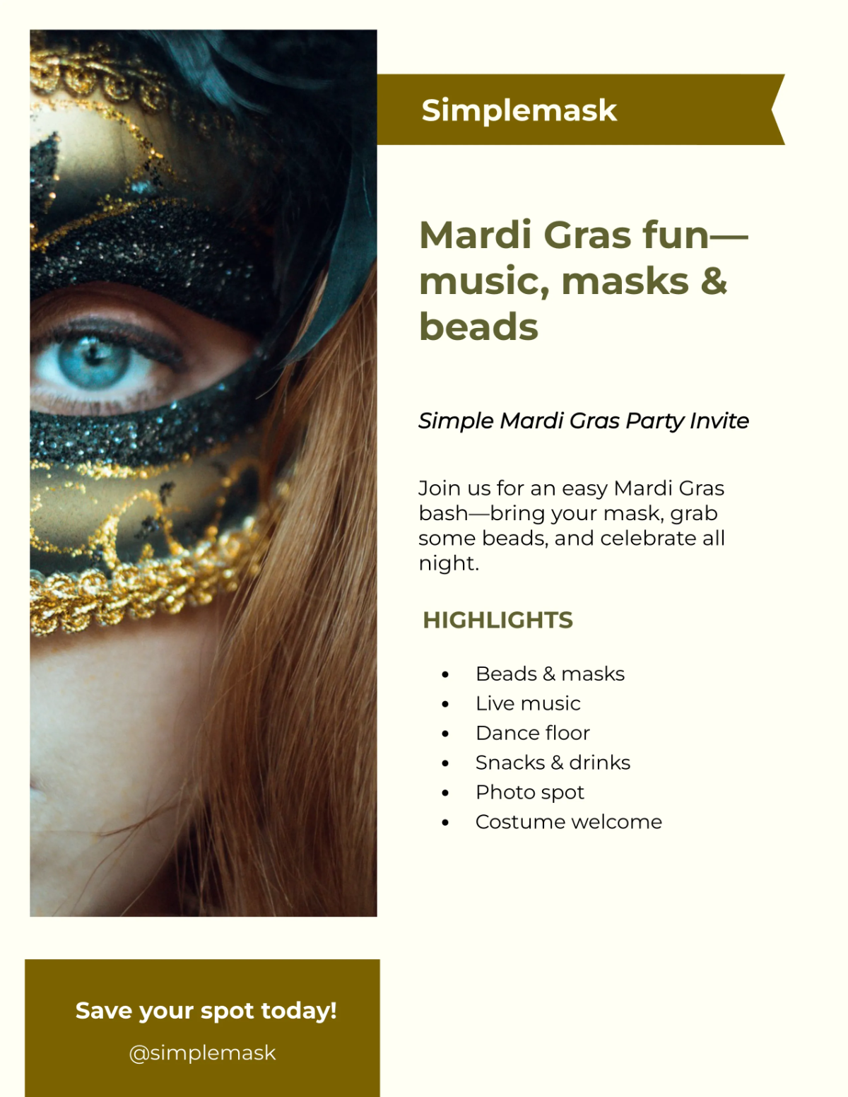Free Simple Mardi Gras Flyer Template to Edit Online