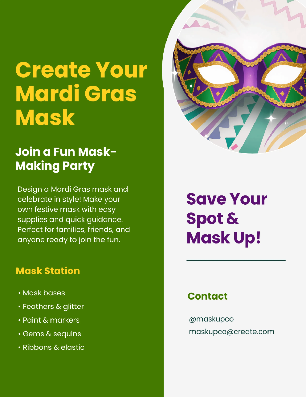 Free Mardi Gras Mask Flyer Template to Edit Online