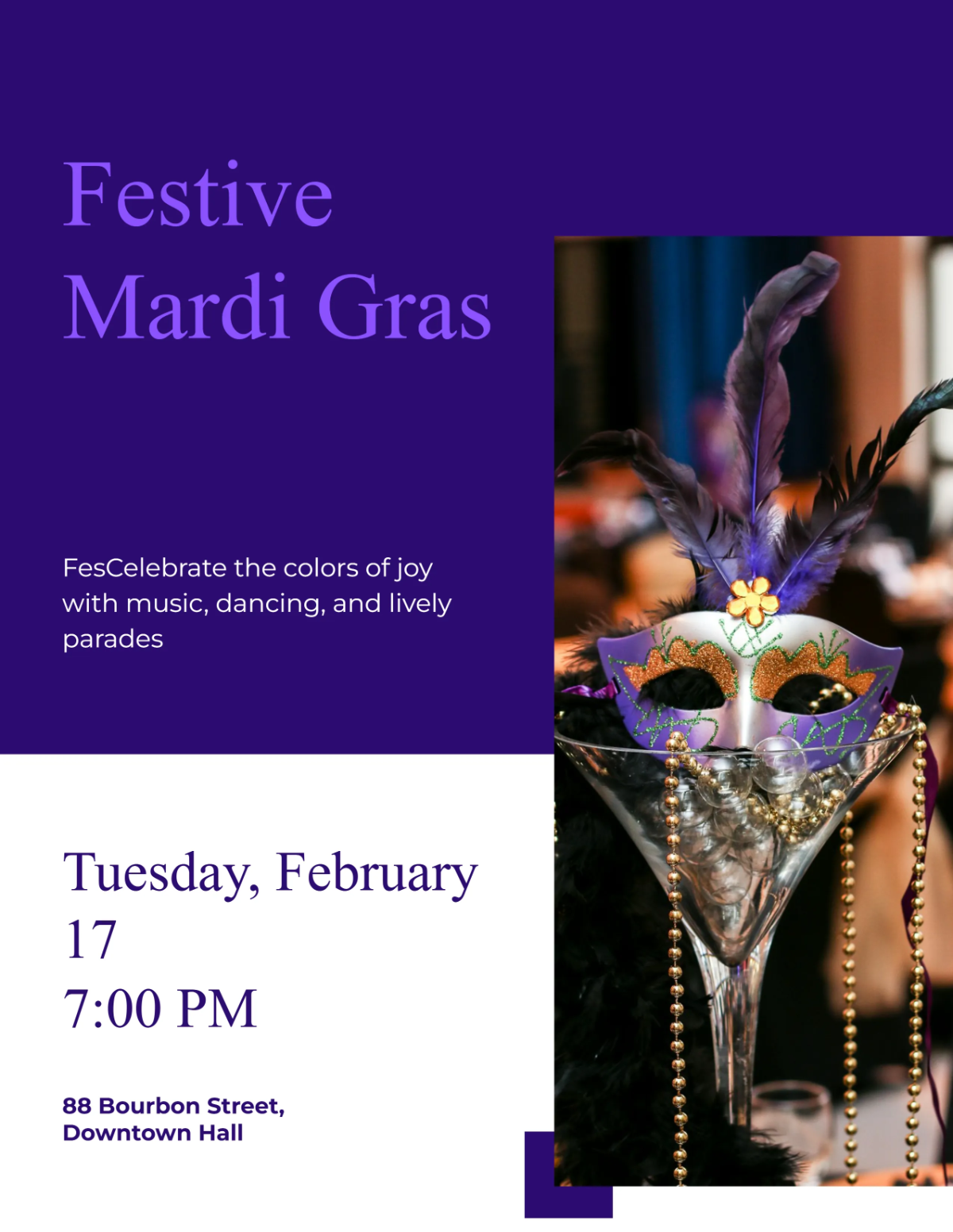 Free Festive Mardi Gras Flyer Template to Edit Online