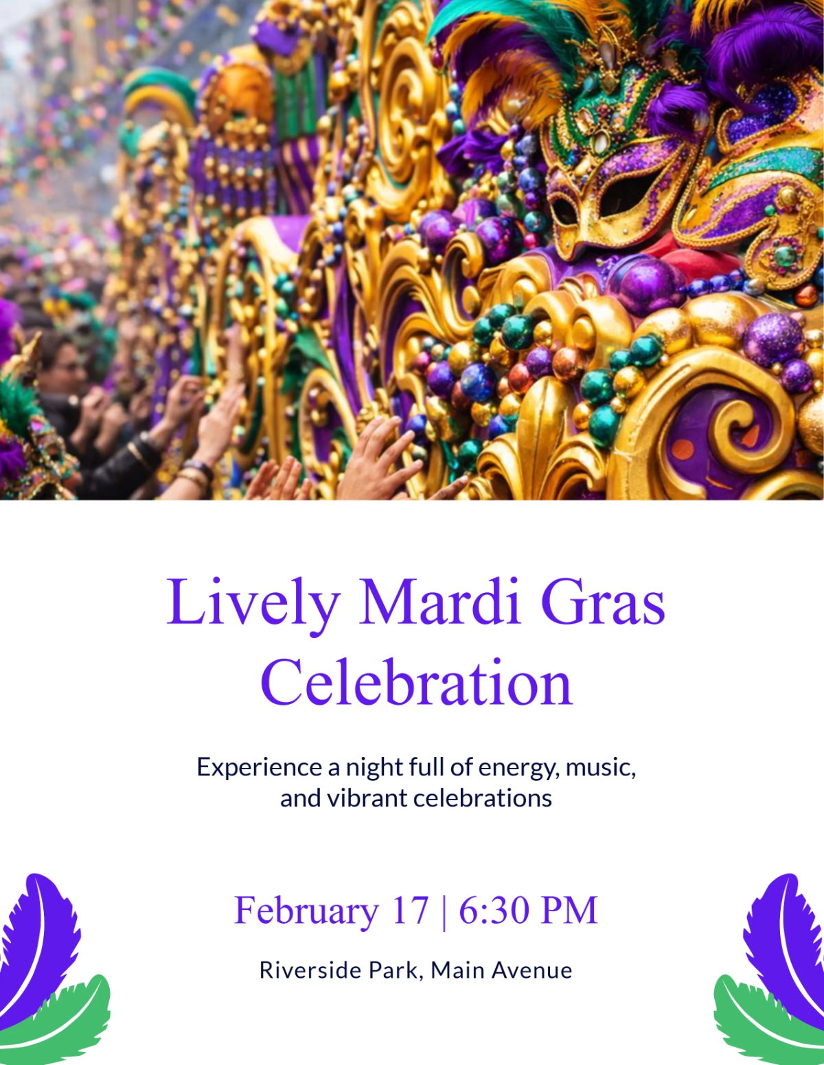 Free Lively Mardi Gras Flyer Template to Edit Online