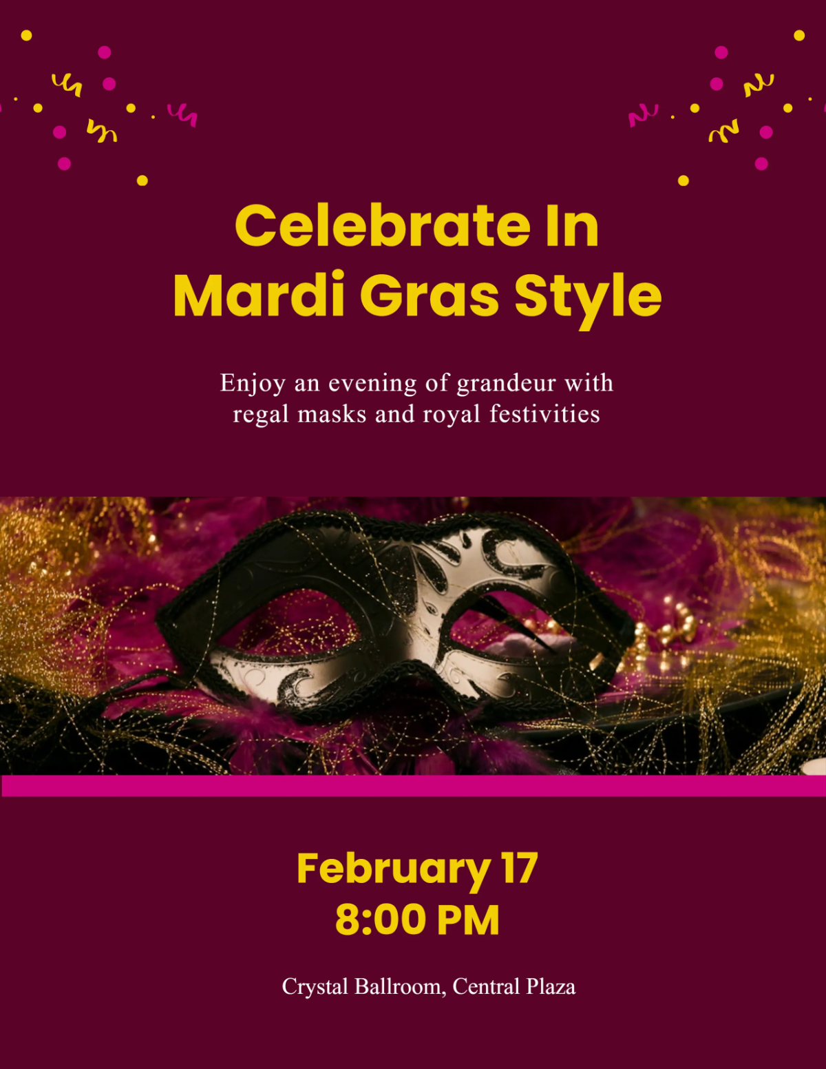 Free Royal Mardi Gras Flyer Template to Edit Online