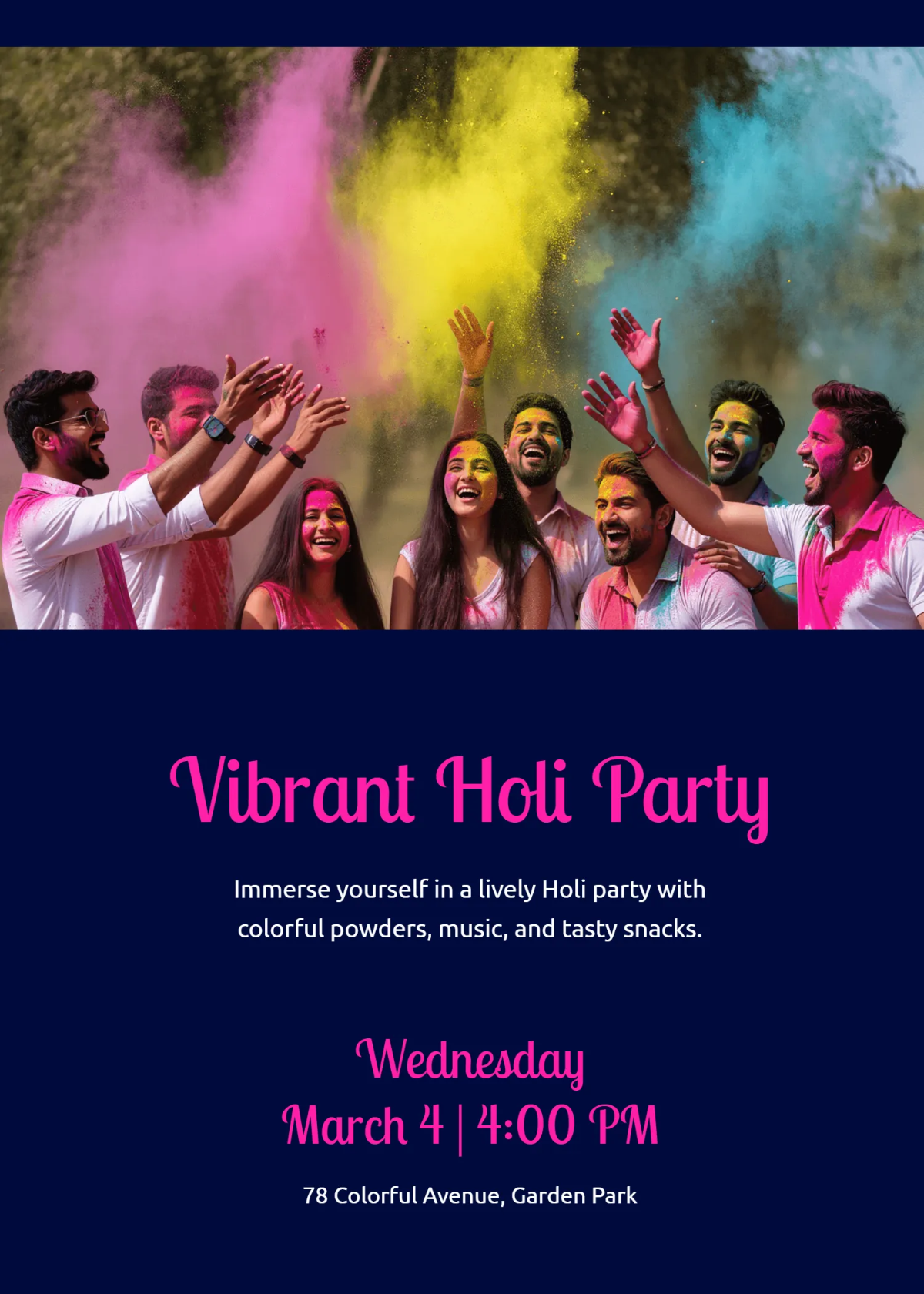 Free Vibrant Holi Invitation Template to Edit Online
