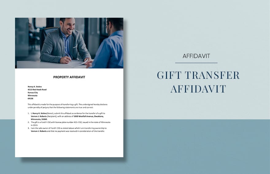Free Gift Transfer Affidavit Template in Word, Google Docs, Apple Pages