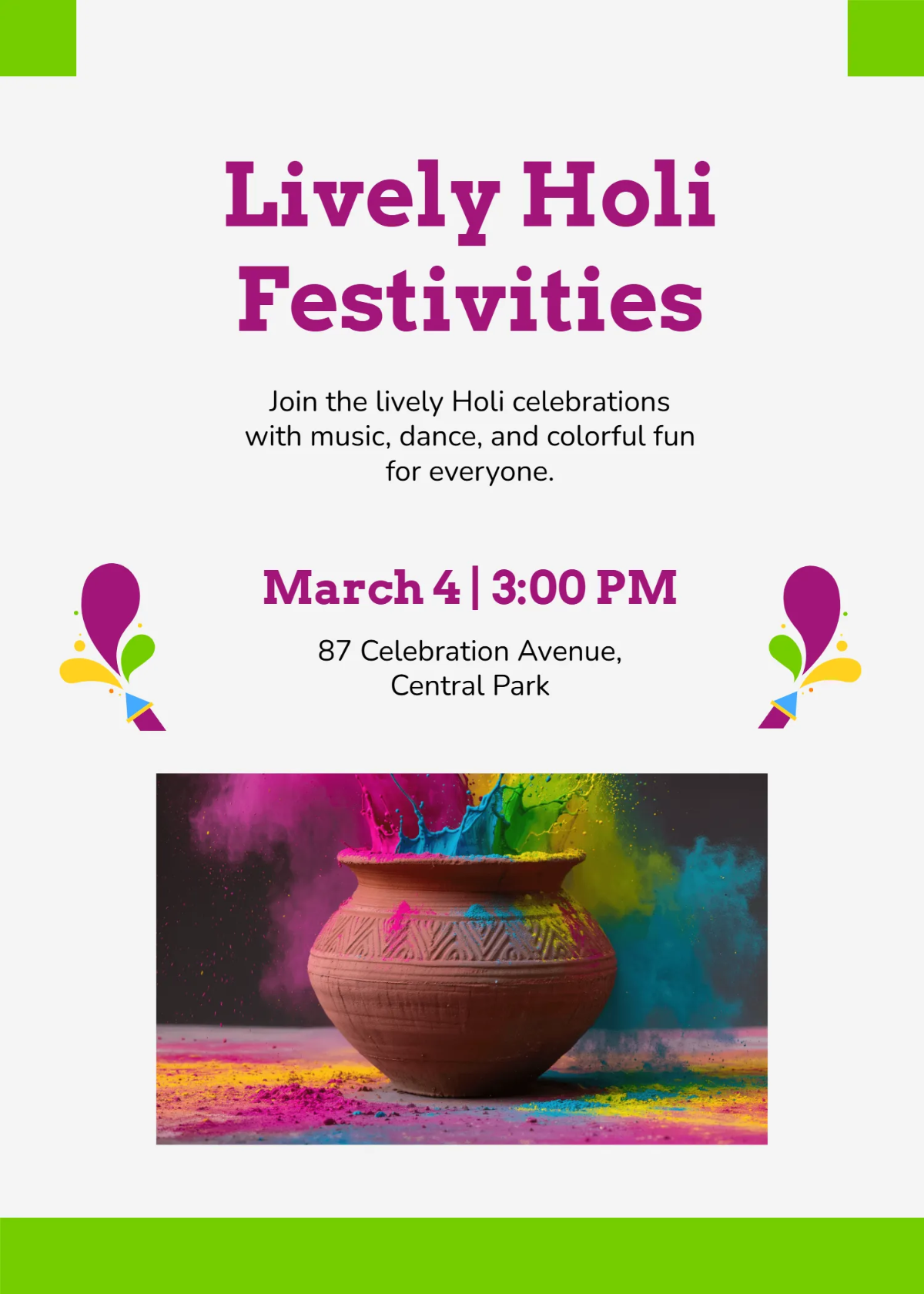 Free Lively Holi Invitation Template to Edit Online