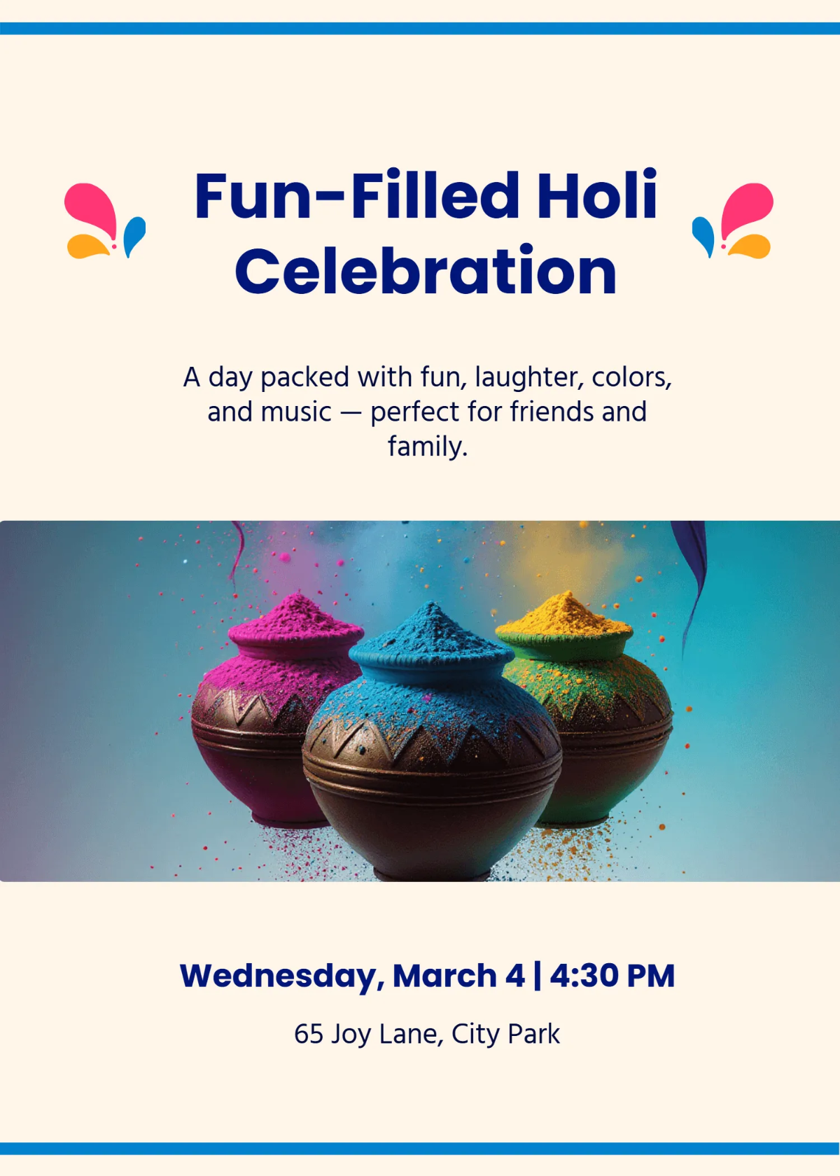 Free Fun Holi Invitation Template to Edit Online