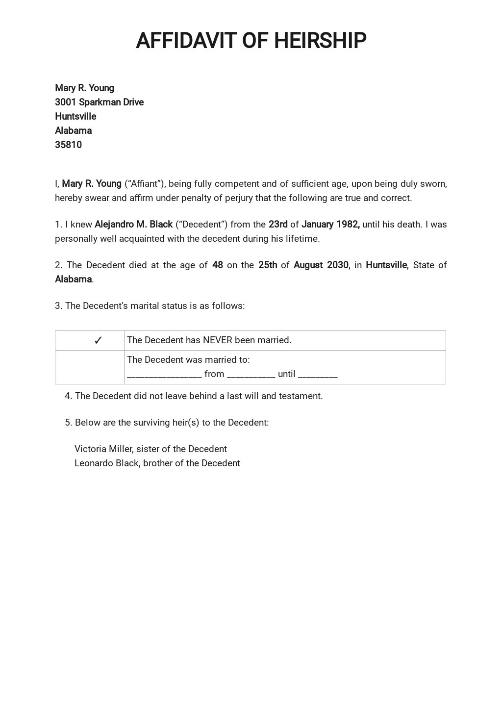 Affidavit Of Heirship Template Fillable Printable Online Forms Images
