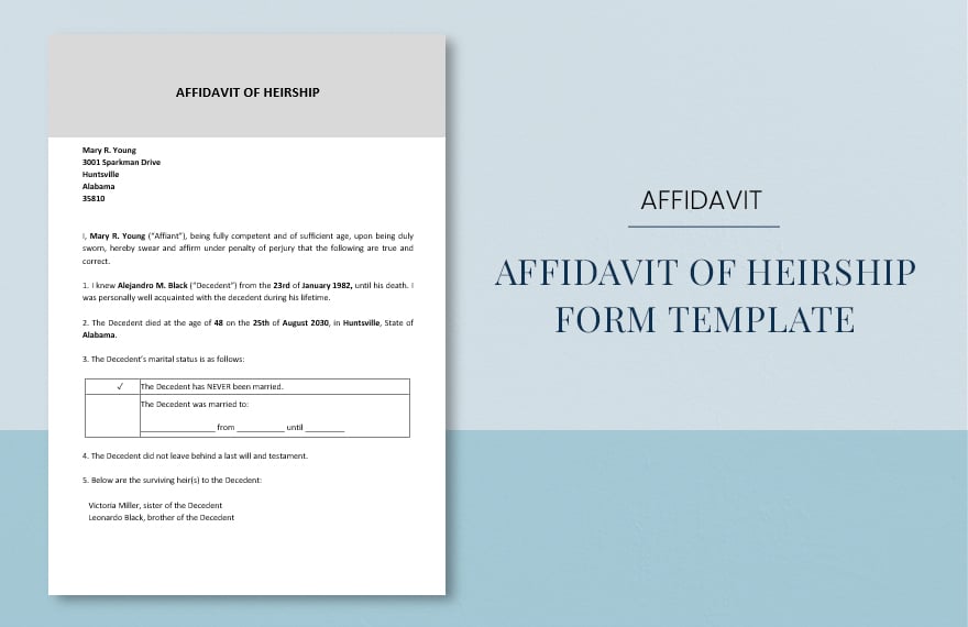 Affidavit Of Heirship Form Template
