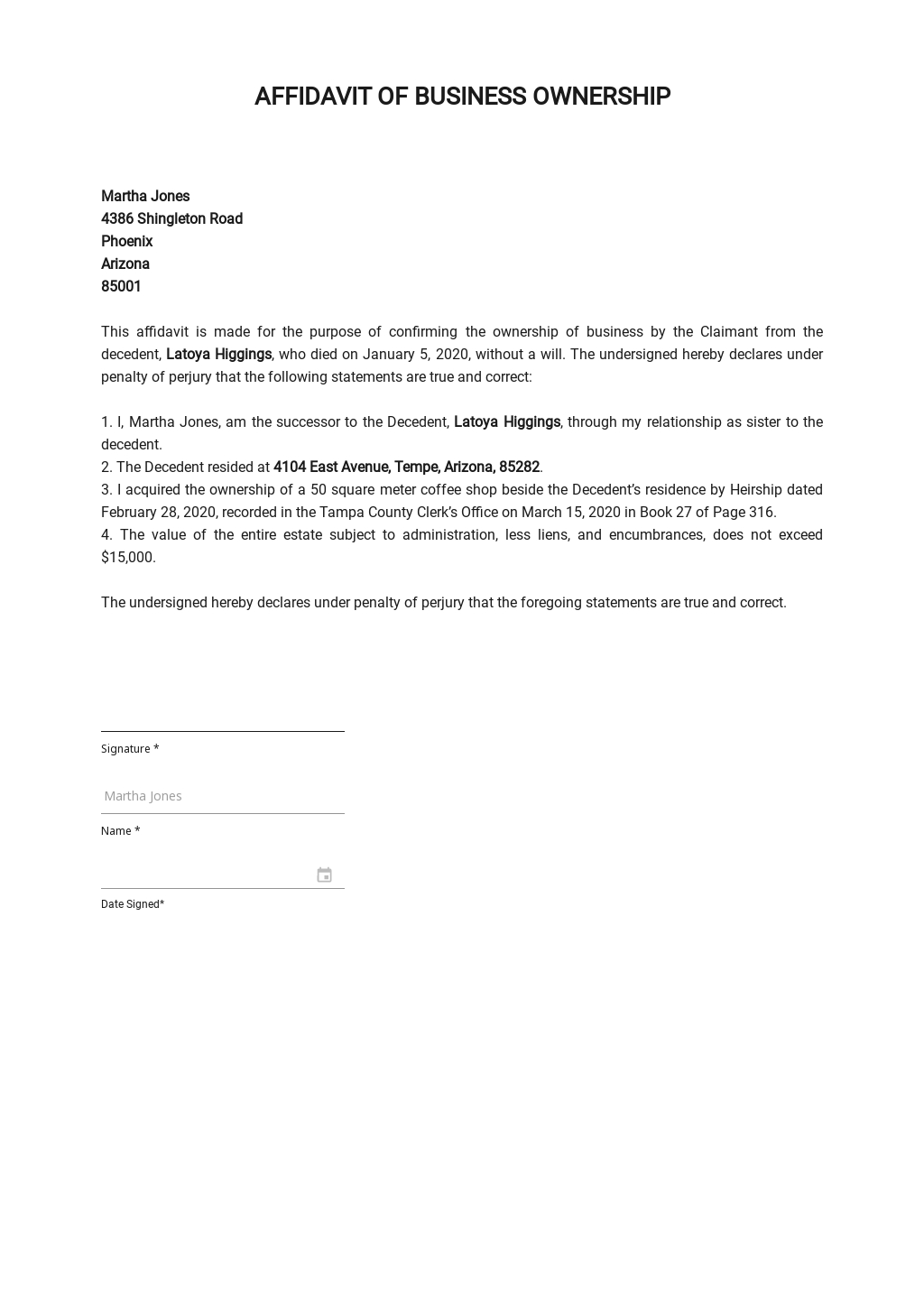 Proof Of Business Ownership Letter Template