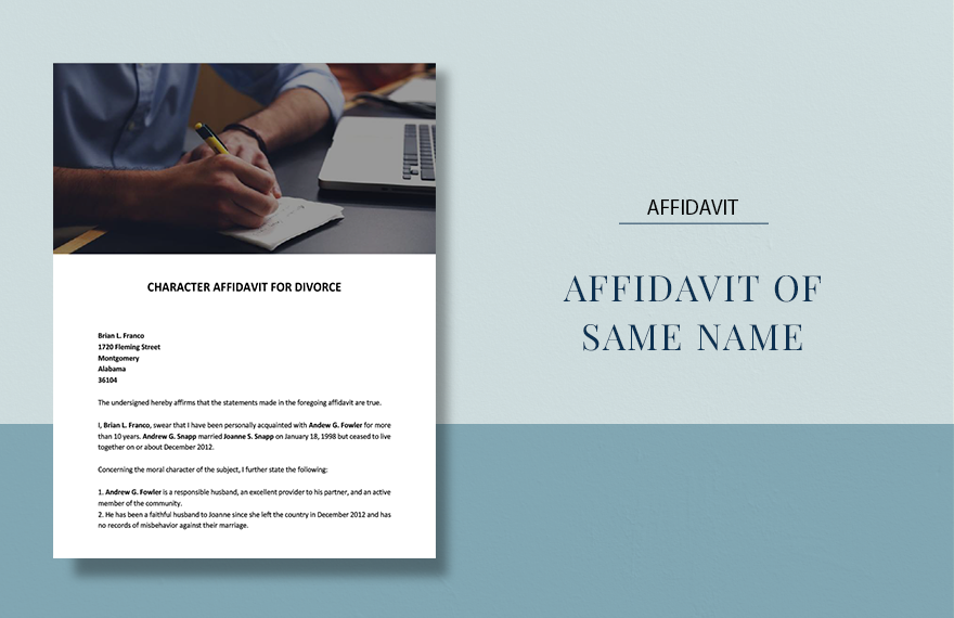 Character Affidavit For Divorce Sample Template