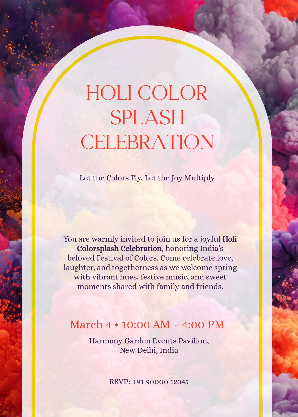 Free Holi Colorsplash Invitation Template to Edit Online